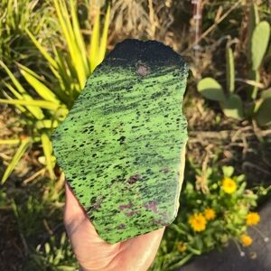 Ruby Zoisite Tanzania Polish Slab Stone, Green & Black, Purple